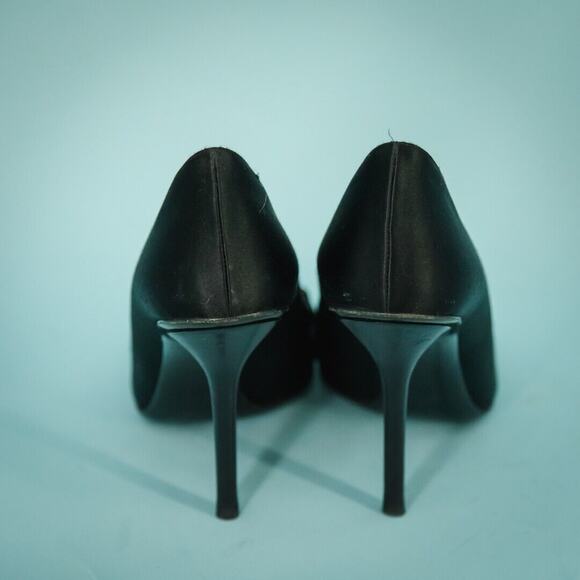 Gucci Size 6 Black Satin Rhinestone Horsebit Open Peep Toe High Heels Pumps - Picture 5 of 10